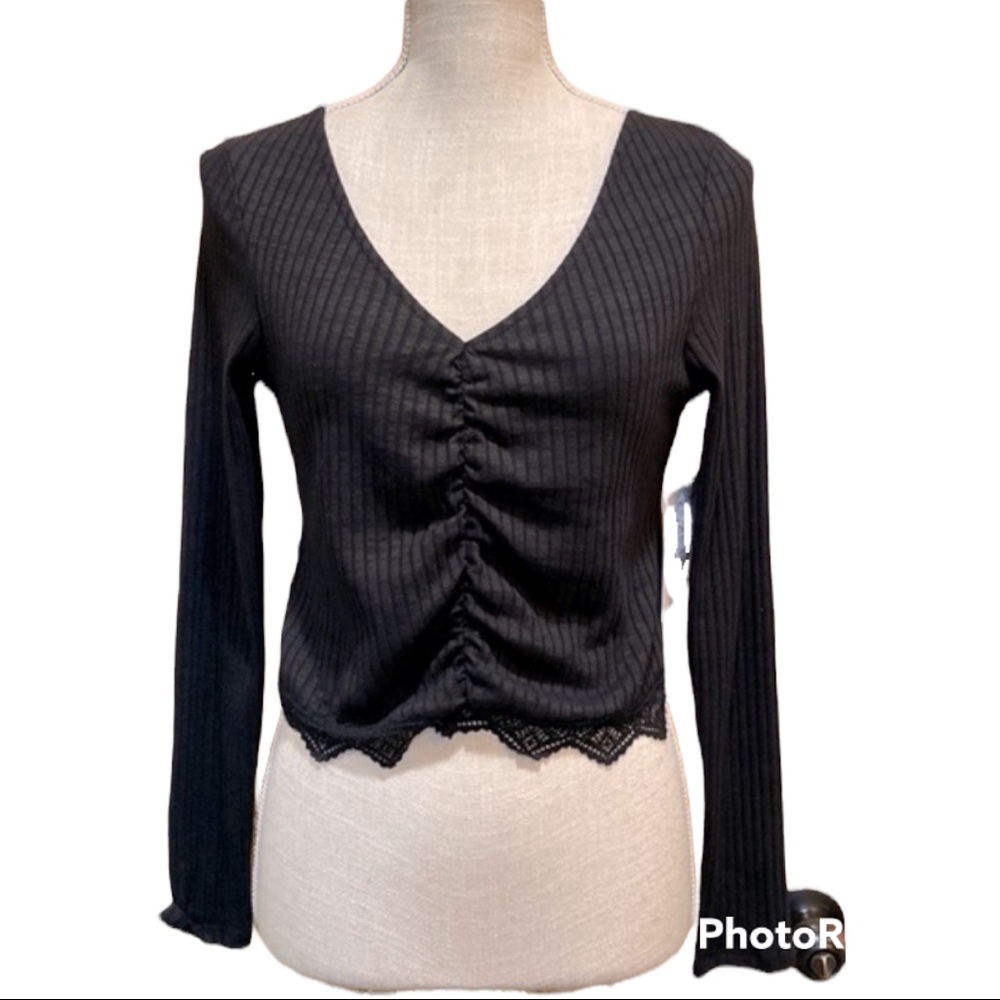 La la land V Neck Crop Top Black Size L